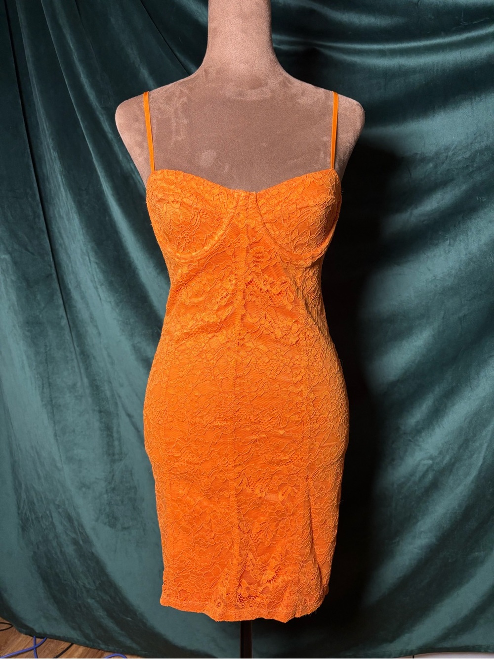 Zara Vibrant Orange Lace Strapless Bodycon Dress